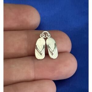 Sterling Silver 3D Oxidized Flip Flops Charm, Silver 3D Flip Flops Charm